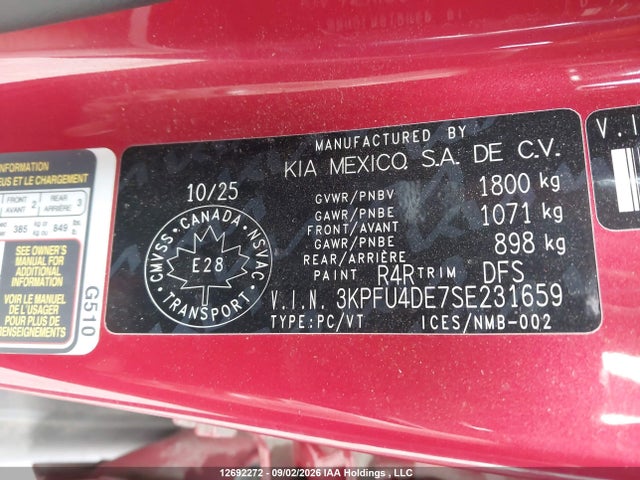 2025 Kia K4 Ex/ex+ მანქანა იყიდება აუქციონზე, vin: 3KPFU4DE7SE231659, აუქციონის ნომერი: 12692272