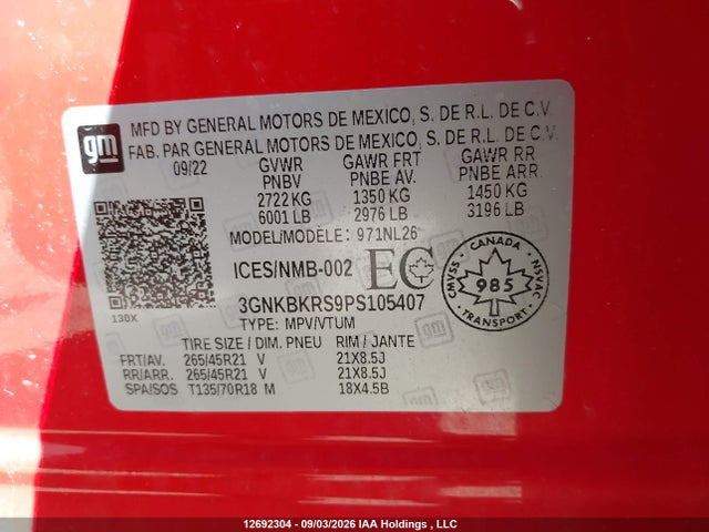 3GNKBKRS9PS105407 Chevrolet Blazer