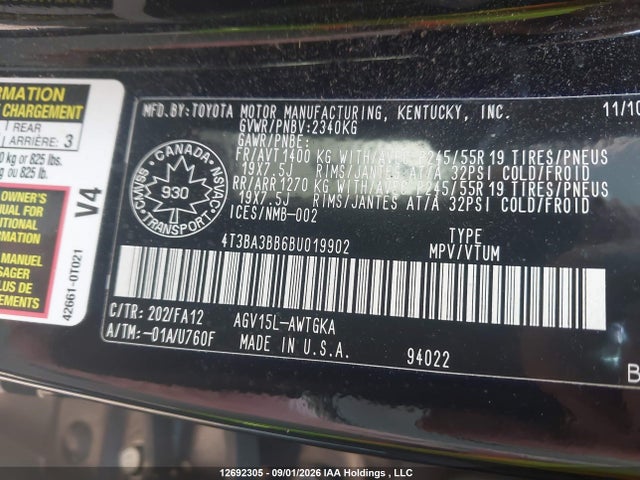 Продаж на аукціоні авто 2011 Toyota Venza, vin: 4T3BA3BB6BU019902, номер лоту: 12692305