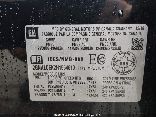 2GNALCEK2H1554610 Chevrolet EQUINOX LT