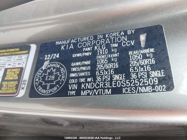 KNDCR3LE0S5252509 KIA Niro Ex/ex Touring