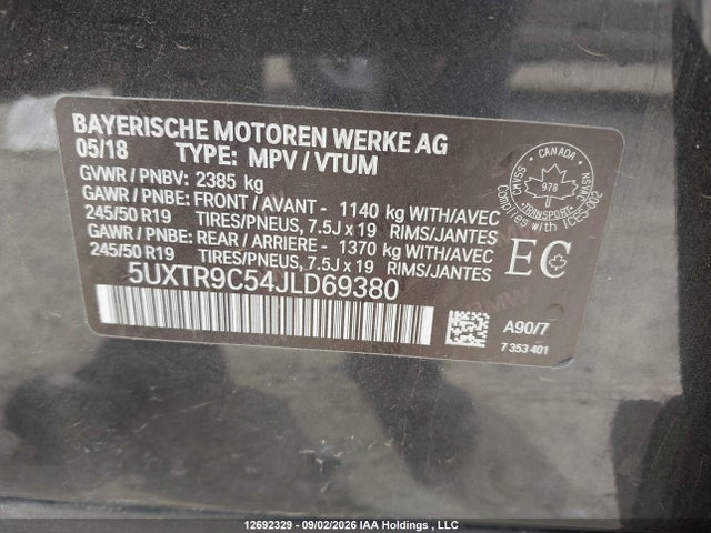 BMW X3 Xdrive30i 2018 5UXTR9C54JLD69380 Image 18