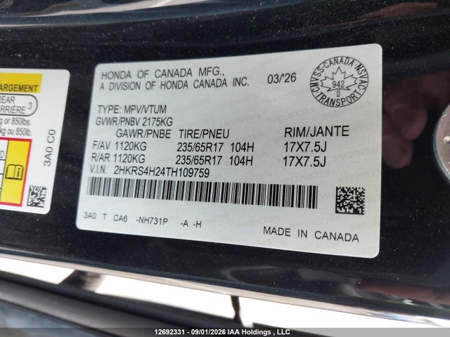 Honda CR-V LX 2026 2HKRS4H24TH109759 Image 9