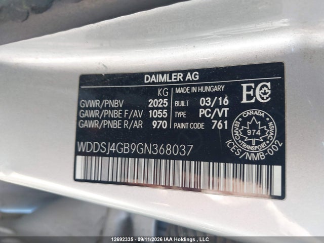 Aukcja sprzedaży 2016 Mercedes-benz Cla 250 4matic, vin: WDDSJ4GB9GN368037, numer aukcji: 12692335