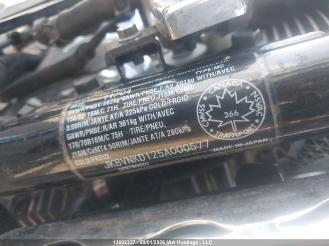 12692337 :رقم المزاد ، JKBVNKD125A000577 vin ، 2005 Kawasaki Vn1600 D1 مزاد بيع