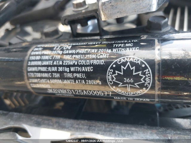 12692337 :رقم المزاد ، JKBVNKD125A000577 vin ، 2005 Kawasaki Vn1600 D1 مزاد بيع