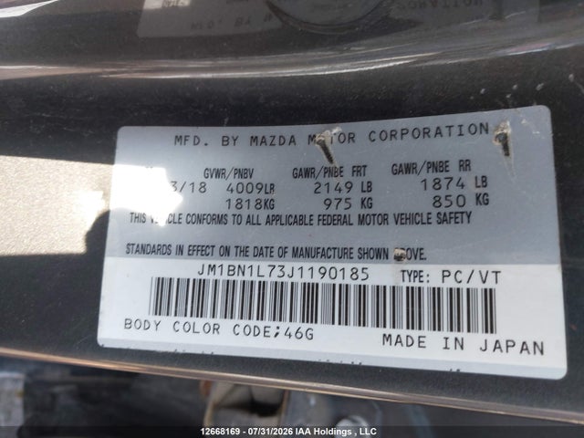 Продаж на аукціоні авто 2018 Mazda Mazda3 50th Anniversary Edition/gs, vin: JM1BN1L73J1190185, номер лоту: 12668169