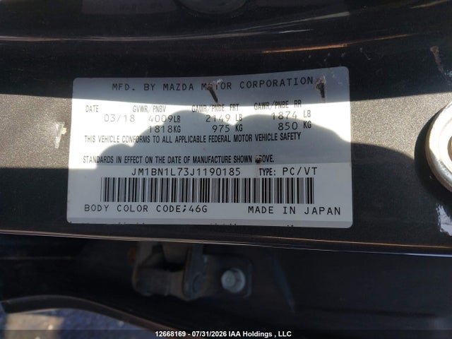 Продаж на аукціоні авто 2018 Mazda Mazda3 50th Anniversary Edition/gs, vin: JM1BN1L73J1190185, номер лоту: 12668169