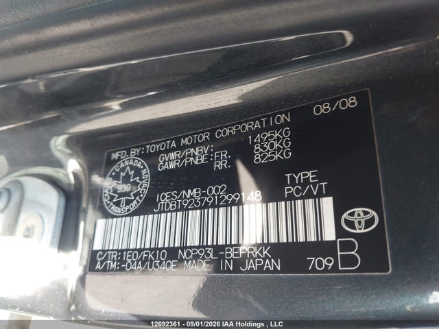 Aukcja sprzedaży 2009 Toyota Yaris, vin: JTDBT923791299148, numer aukcji: 12692361