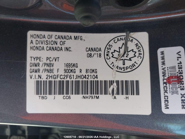 Honda CIVIC SE 2018 2HGFC2F61JH042104 Image 22