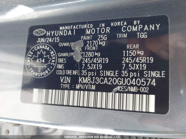 KM8J3CA20GU040574 Hyundai Tucson Ultimate