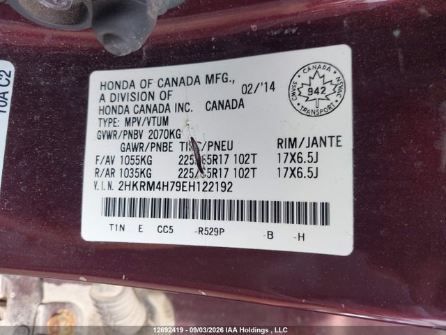Продаж на аукціоні авто 2014 Honda Cr-v Ex-l, vin: 2HKRM4H79EH122192, номер лоту: 12692419