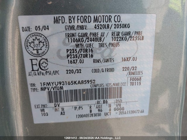 Продажа на аукционе авто 2005 Ford Escape Xlt, vin: 1FMYU93165KA85952, номер лота: 12681412