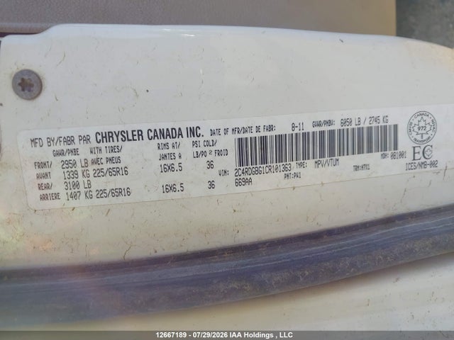 Продаж на аукціоні авто 2012 Dodge Grand Caravan Se/sxt, vin: 2C4RDGBG1CR101363, номер лоту: 12667189