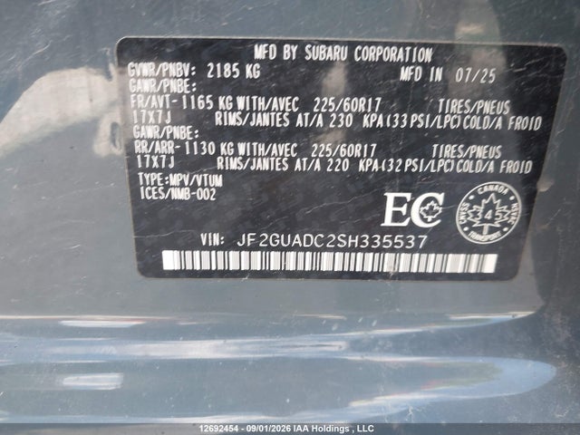 Subaru Crosstrek Premium 2025 JF2GUADC2SH335537 Image 9