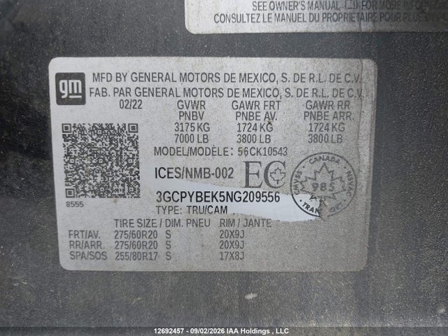 Продаж на аукціоні авто 2022 Chevrolet Silverado 1500 Ltd Custom, vin: 3GCPYBEK5NG209556, номер лоту: 12692457