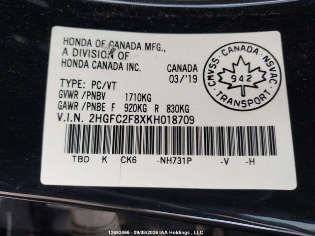 Honda Civic Sport 2019 2HGFC2F8XKH018709 Image 9