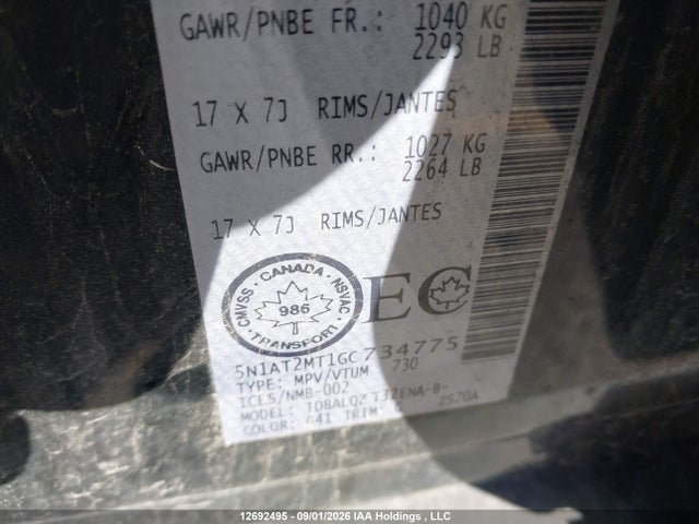Nissan ROGUE S/SV 2016 5N1AT2MT1GC734775 Image 9