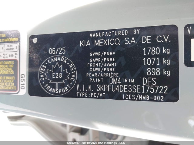 3KPFU4DE3SE175722 KIA K4 Ex/ex+