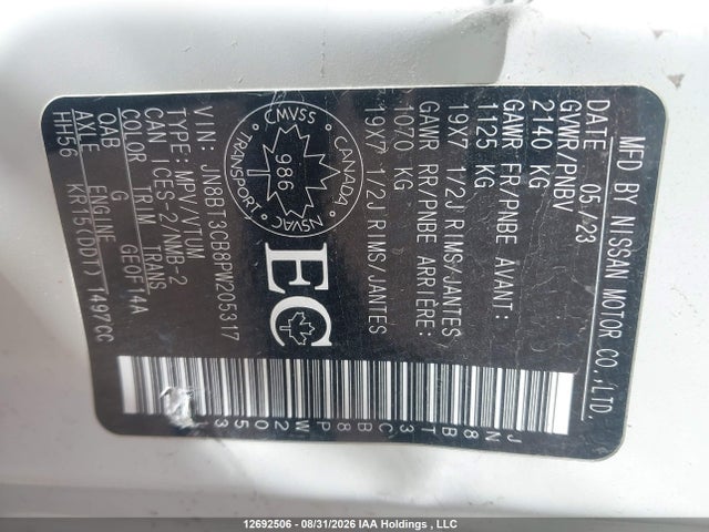 JN8BT3CB8PW205317 Nissan Rogue Sl