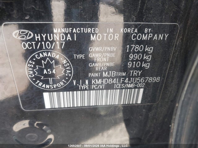 12692507 :رقم المزاد ، KMHD84LF4JU567898 vin ، 2018 Hyundai Elantra Gl مزاد بيع