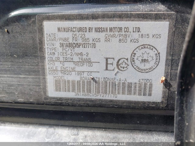 Aukcja sprzedaży 2023 Nissan Sentra, vin: 3N1AB8CV5PY277170, numer aukcji: 12692517