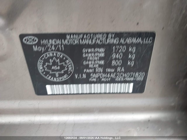 Aukcja sprzedaży 2012 Hyundai Elantra, vin: 5NPDH4AE2CH071820, numer aukcji: 12692534