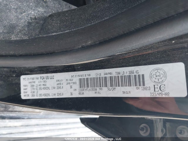 Продаж на аукціоні авто 2020 Ram 1500 Limited, vin: 1C6SRFHM7LN199300, номер лоту: 12692539