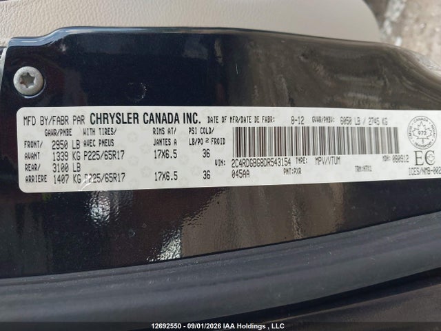 Продаж на аукціоні авто 2013 Dodge Grand Caravan, vin: 2C4RDGBG8DR543154, номер лоту: 12692550