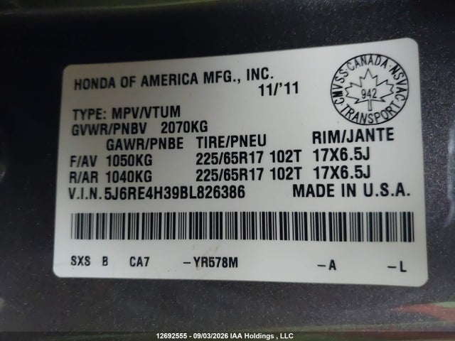 Aukcja sprzedaży 2011 Honda Cr-v Lx, vin: 5J6RE4H39BL826386, numer aukcji: 12692555