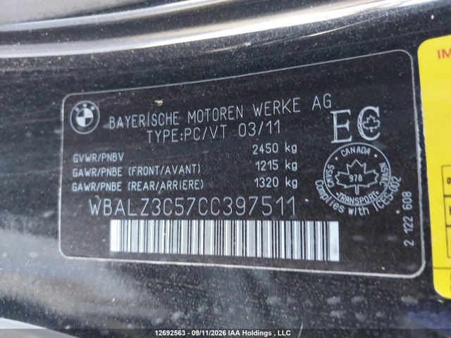 Aukcja sprzedaży 2012 Bmw 650i, vin: WBALZ3C57CC397511, numer aukcji: 12692563