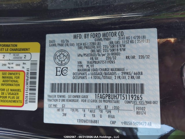 Ford Mustang Ecoboost Premium 2026 1FAGP8UH7T5119265 Image 9
