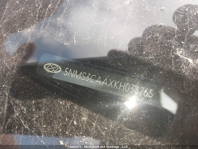 2019 Hyundai Santa Fe მანქანა იყიდება აუქციონზე, vin: 5NMS3CAAXKH038265, აუქციონის ნომერი: 12692572