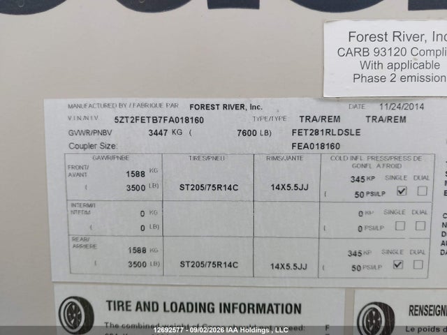 Coachmen Freedom Express 2015 5ZT2FETB7FA018160 Image 9