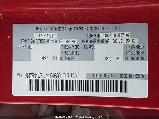 Mazda Mazda3 Gt 2018 3MZBN1W3XJM194680 Image 9