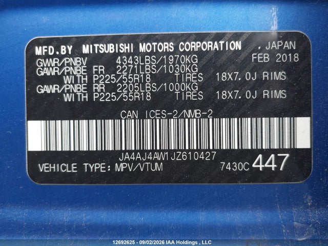 Продаж на аукціоні авто 2018 Mitsubishi Rvr Se Limited/gt, vin: JA4AJ4AW1JZ610427, номер лоту: 12692625