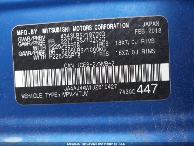 Продаж на аукціоні авто 2018 Mitsubishi Rvr Se Limited/gt, vin: JA4AJ4AW1JZ610427, номер лоту: 12692625