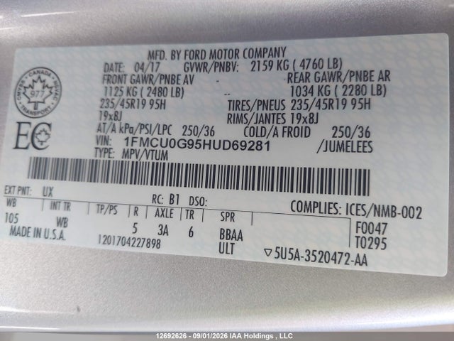 Ford ESCAPE SE 2017 1FMCU0G95HUD69281 Image 18