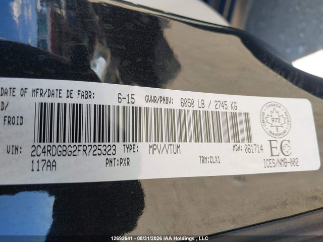 12692641 :رقم المزاد ، 2C4RDGBG2FR725323 vin ، 2015 Dodge Grand Caravan Se مزاد بيع