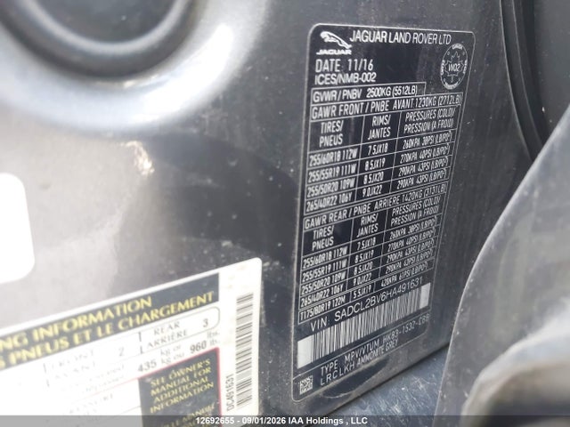 Продаж на аукціоні авто 2017 Jaguar F-pace 35t R-sport, vin: SADCL2BV6HA491631, номер лоту: 12692655