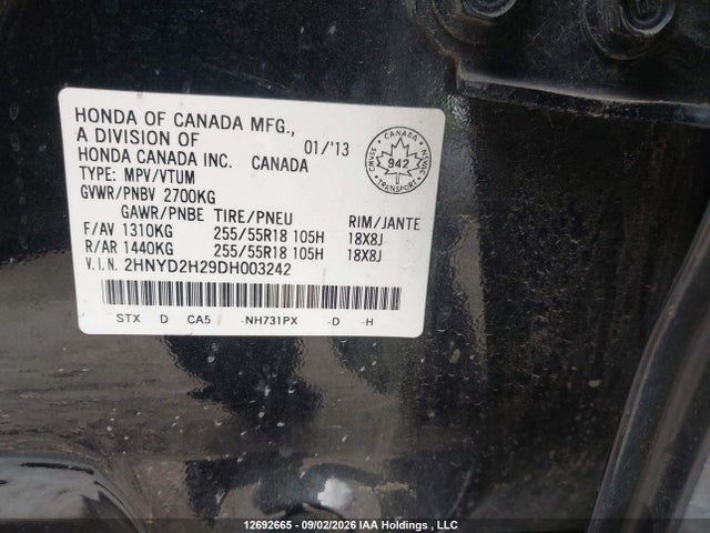 12692665 :رقم المزاد ، 2HNYD2H29DH003242 vin ، 2013 Acura Mdx مزاد بيع