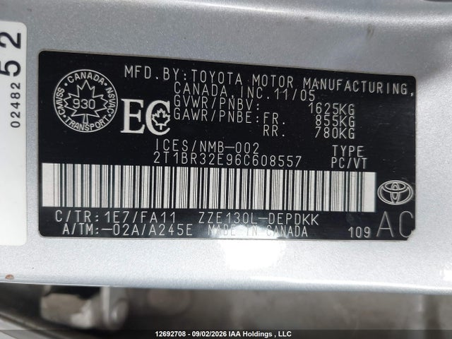 12692708 :رقم المزاد ، 2T1BR32E96C608557 vin ، 2006 Toyota Corolla Ce/le/s مزاد بيع