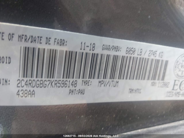 Dodge Grand Caravan Se 2019 2C4RDGBG7KR596148 Image 9