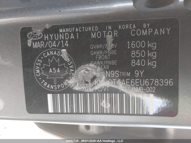 KMHCT4AE6EU678396 Hyundai Accent