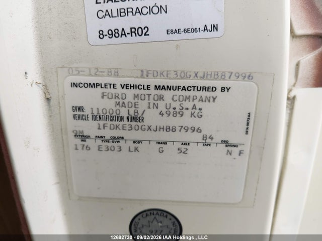 Продаж на аукціоні авто 1988 Ford Econoline E350 Cutaway Van, vin: 1FDKE30GXJHB87996, номер лоту: 12692730