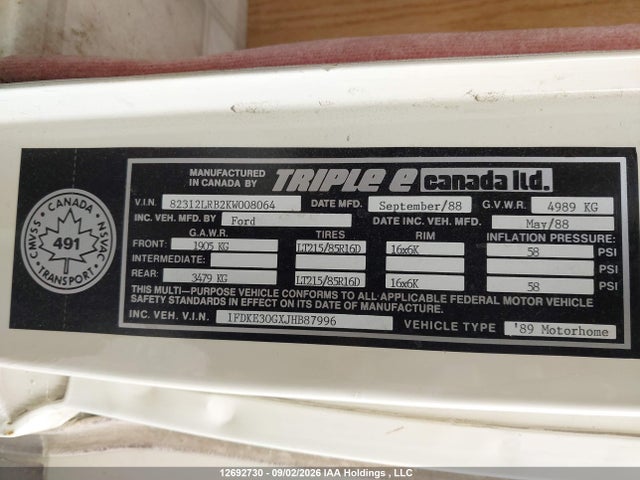 Продаж на аукціоні авто 1988 Ford Econoline E350 Cutaway Van, vin: 1FDKE30GXJHB87996, номер лоту: 12692730