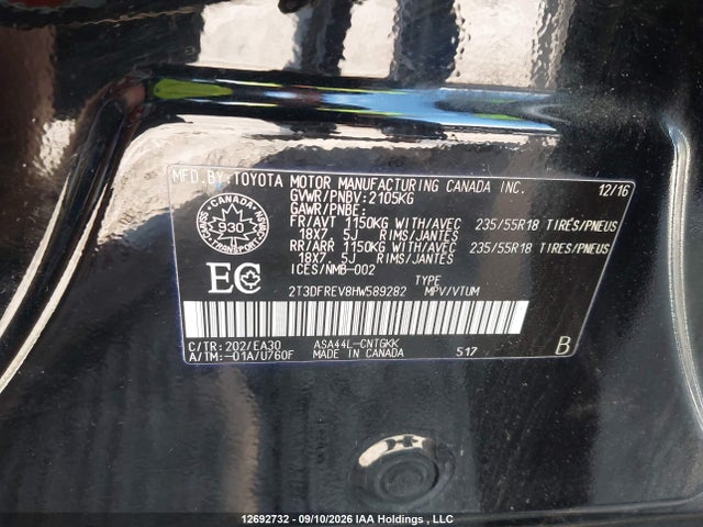 2T3DFREV8HW589282 Toyota Rav4 Limited