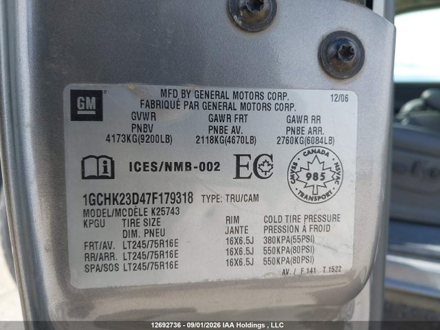 12692736 :رقم المزاد ، 1GCHK23D47F179318 vin ، 2007 Chevrolet Silverado K2500 Heavy Duty مزاد بيع