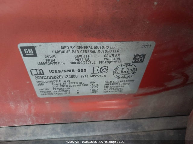 Chevrolet TRAX LTZ 2014 3GNCJSSB2EL134806 Image 9