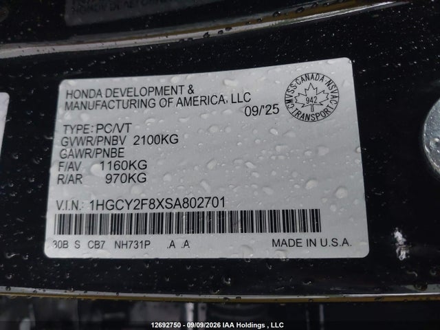 Продаж на аукціоні авто 2025 Honda Accord Touring Hybrid, vin: 1HGCY2F8XSA802701, номер лоту: 12692750